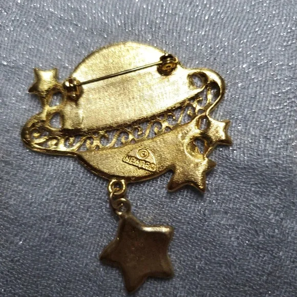 Vtg Newpro Celestial Brooch Full Set Gold Tone Sun Moon Planet Glitter Enamel - Picture 8 of 9